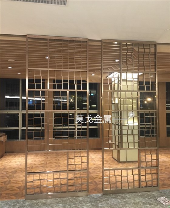 酒店会所玫瑰金拉丝不锈钢屏风