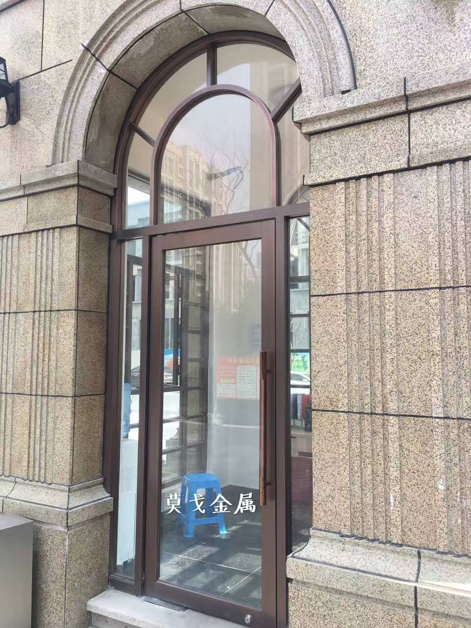 做旧红古铜拉丝不锈钢玻璃门